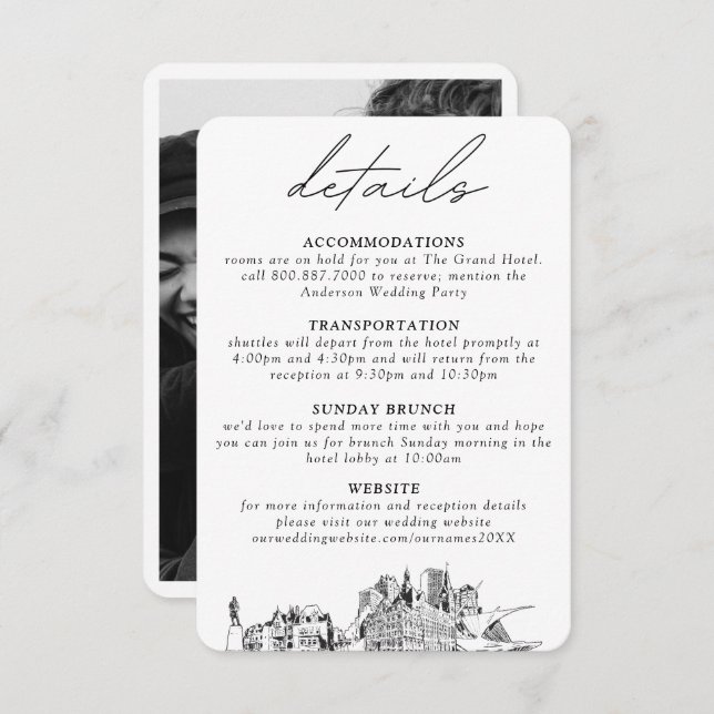 Milwaukee Wedding Vertical Details Enclosure Card (Front/Back)