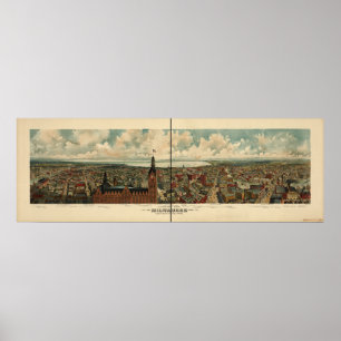 Milwaukee WI 1898 Antique Panoramic Map Poster