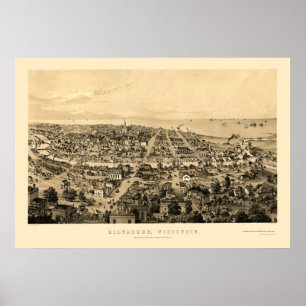 Milwaukee, WI Panoramic Map - 1854 Poster