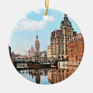 Milwaukee WI - River from Sycamore St, Milwaukee Ceramic Ornament