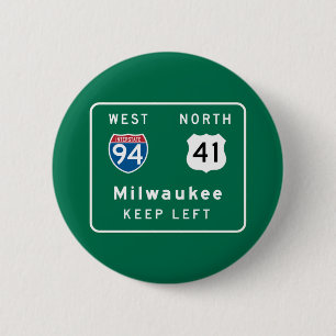 Milwaukee, WI Road Sign 6 Cm Round Badge