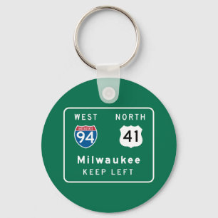 Milwaukee, WI Road Sign Key Ring