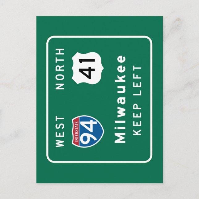 Milwaukee, WI Road Sign Postcard (Front)