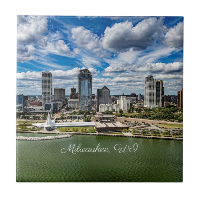 Milwaukee, Wisconsin cityscape photograph, Ceramic Tile (Front)