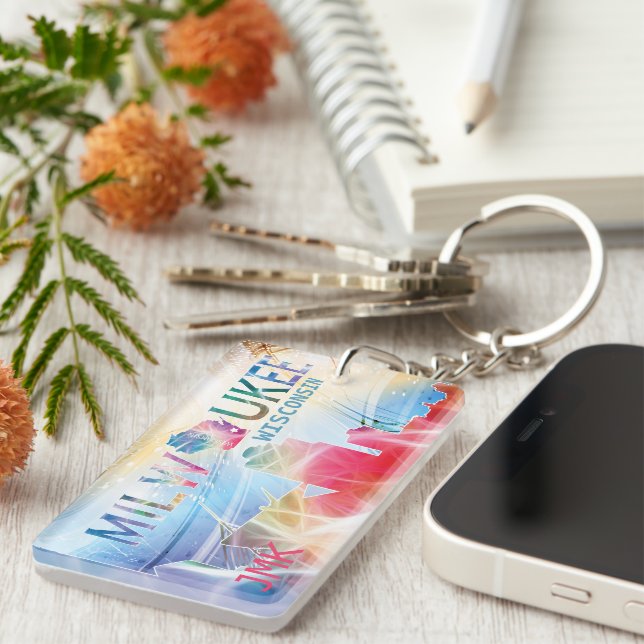 Milwaukee, Wisconsin - Colorful Design Key Ring (Front Right)
