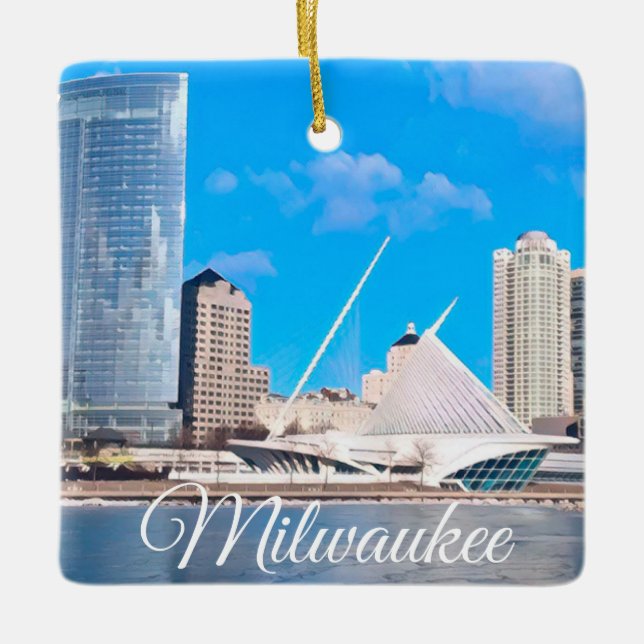 Milwaukee Wisconsin Skyline Ceramic Ornament (Front)