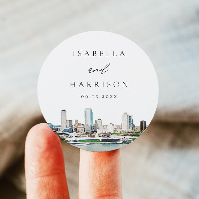 MILWAUKEE Wisconsin Skyline Destination Travel Classic Round Sticker (Creator Uploaded)