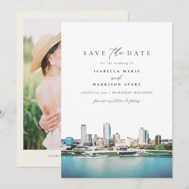 MILWAUKEE Wisconsin Skyline Wedding Save the Date Invitation (Front/Back)