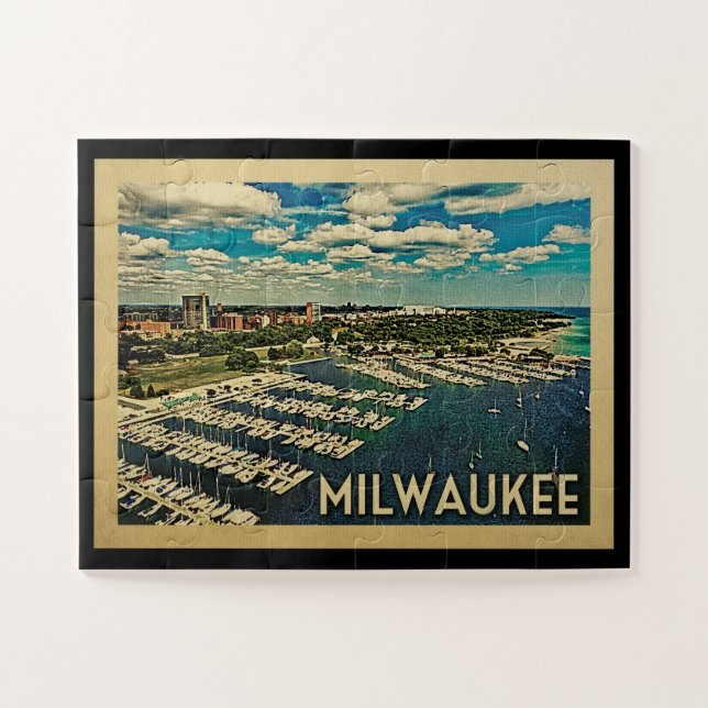 Milwaukee Wisconsin Vintage Travel Jigsaw Puzzle (Horizontal)