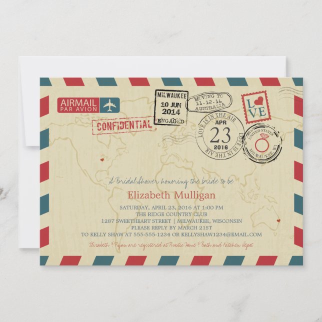 Milwaukee World Traveller Airmail | Bridal Shower Invitation (Front)