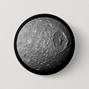 Mimas the Moon of Saturn from Cassini Spacecraft 6 Cm Round Badge