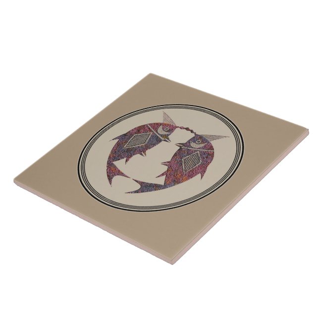 Mimbres Pottery Design Ceramic Tile (Side)