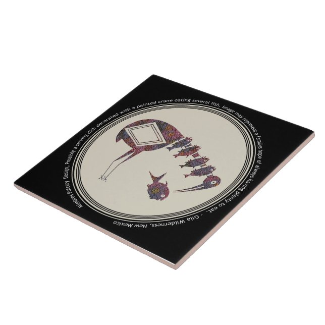 Mimbres Pottery Design Crane Eating Fish Tile (Side)