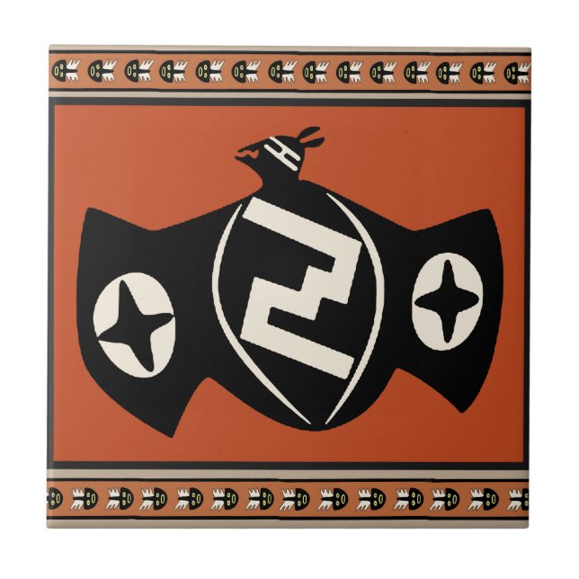 Mimbres Tribal Bat Ceramic Tile (Front)