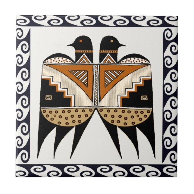 Mimbres Twin Birds Ceramic Tile (Front)