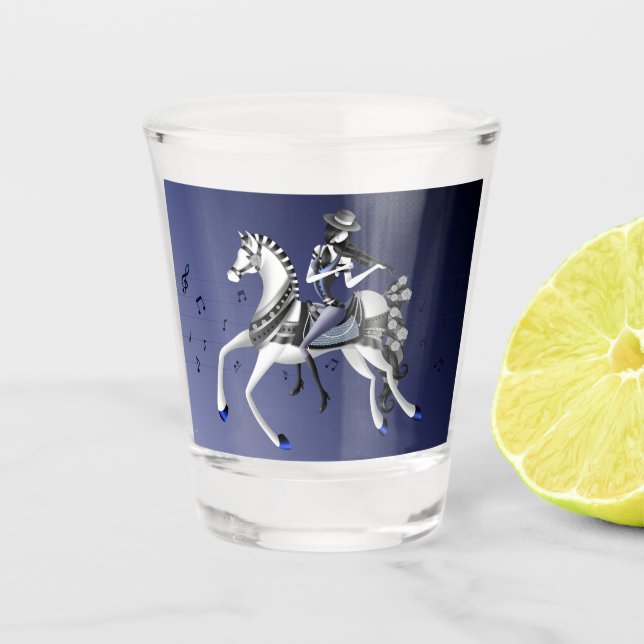 Mime Horse Riding Violinist  Shot Glass (Front)