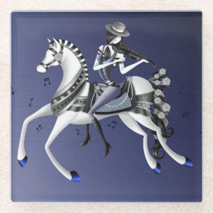 Mime on horseback playing violin glass coaster