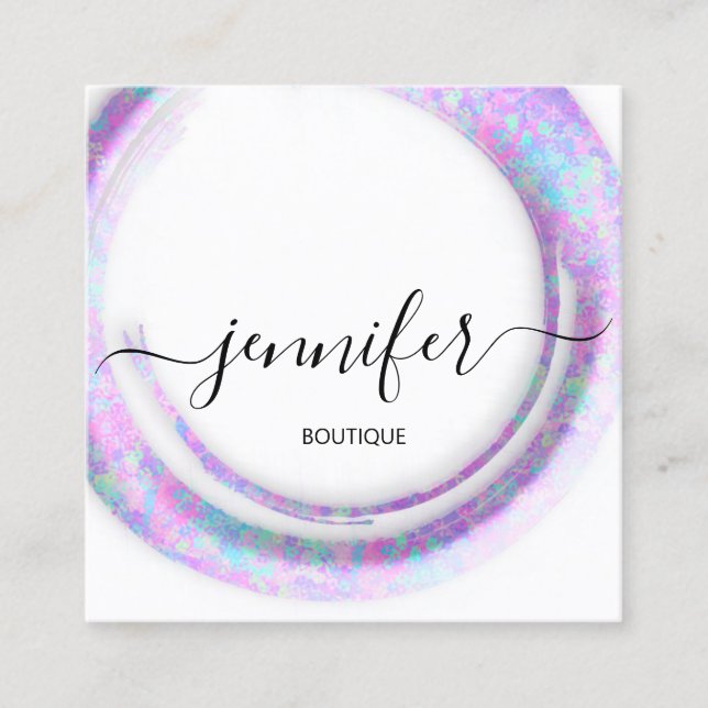 Mimetic Camouflage Abstract Fashion Pink White Squ Square Business Card (Front)