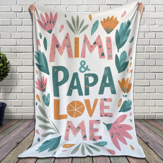 Mimi and Papa Love Me - Floral Fleece Blanket