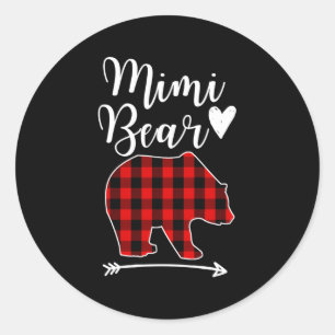 Mimi Bear Black Red Plaid Bear Grandma Classic Round Sticker