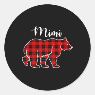 Mimi Bear Red Plaid Christmas Costume Matching Fam Classic Round Sticker