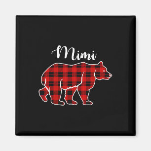 Mimi Bear Red Plaid Christmas Costume Matching Fam Magnet
