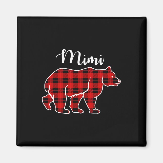 Mimi Bear Red Plaid Christmas Costume Matching Fam Magnet (Front)