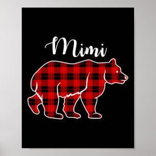 Mimi Bear Red Plaid Christmas Costume Matching Fam Poster