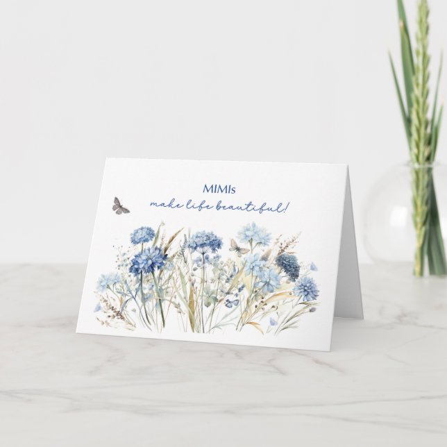 Mimi Birthday Dusty Blue Wildflowers Card (Front)