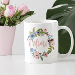 Mimi Brush Script Typographic Floral Wreath Coffee Mug<br><div class="desc">Show your grandmother (Mimi) your love with our personalised Mimi mug. Our design features our beautiful floral wreath with "mimi" displayed in a beautiful brush style script font.  All illustrations are hand-drawn original artwork by Moodthology.</div>