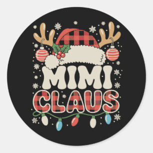 Mimi Claus Red Buffalo Plaid Christmas Lights Xmas Classic Round Sticker