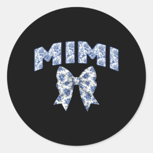 Mimi Coquette Toile Blue Bow Floral Family Classic Round Sticker