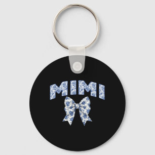 Mimi Coquette Toile Blue Bow Floral Family Key Ring