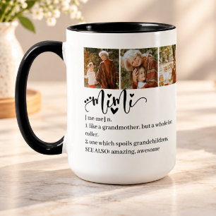 Mimi Definition Grandma Heart 3 Photo Gift Black Mug