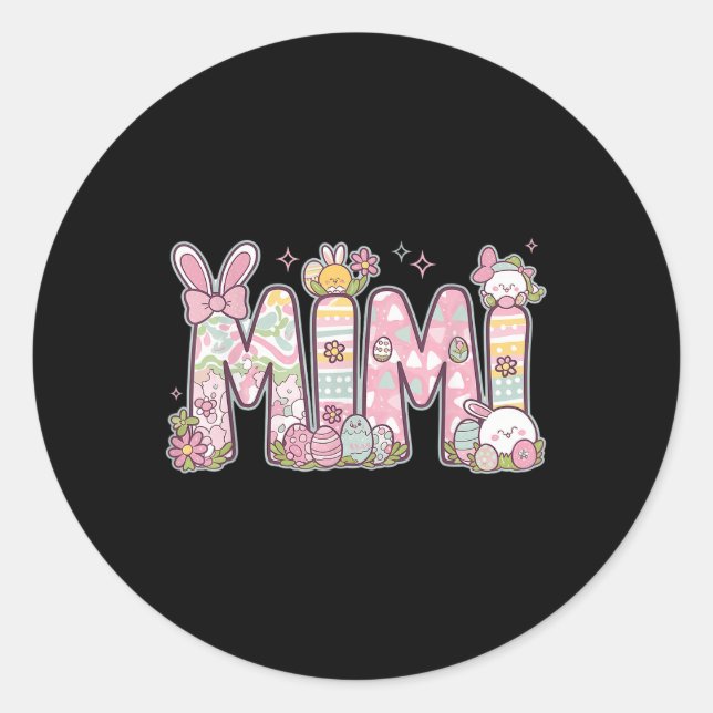 Mimi Easter Coquette Bow Happy Easter Bunny Rabbit Classic Round Sticker (Front)