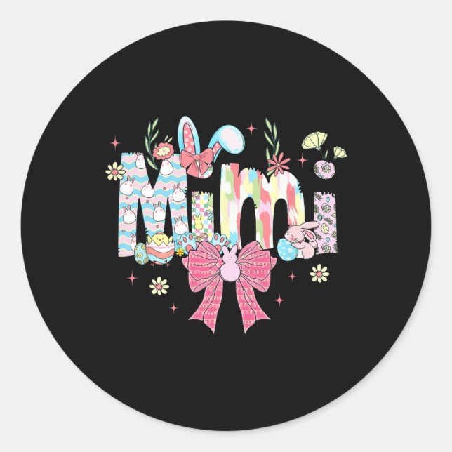 Mimi Easter Coquette Bow Happy Easter Bunny Rabbit Classic Round Sticker (Front)