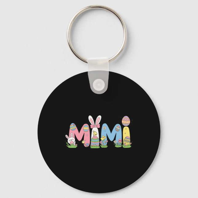 Mimi Easter Coquette Bow Happy Easter Bunny Rabbit Key Ring (Front)