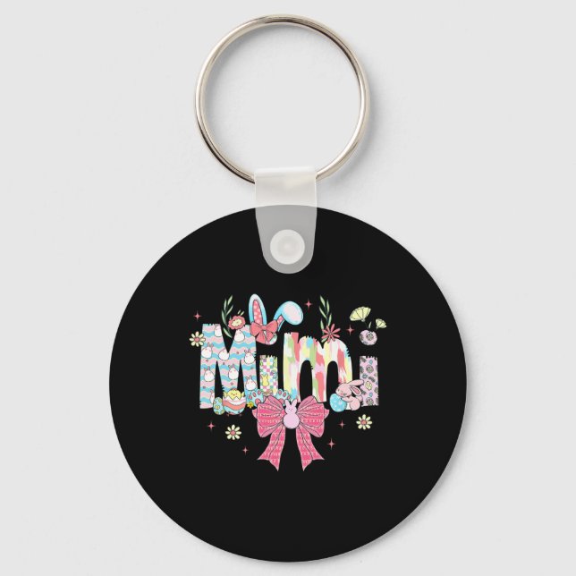 Mimi Easter Coquette Bow Happy Easter Bunny Rabbit Key Ring (Front)