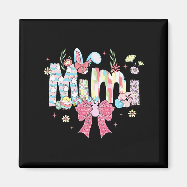 Mimi Easter Coquette Bow Happy Easter Bunny Rabbit Magnet (Front)
