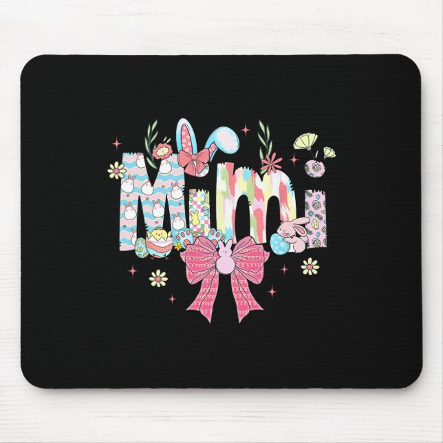 Mimi Easter Coquette Bow Happy Easter Bunny Rabbit Mouse Pad (Front)