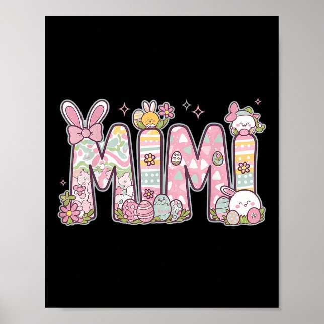 Mimi Easter Coquette Bow Happy Easter Bunny Rabbit Poster (Front)