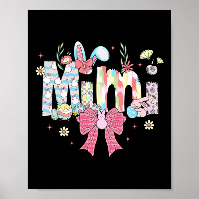 Mimi Easter Coquette Bow Happy Easter Bunny Rabbit Poster (Front)