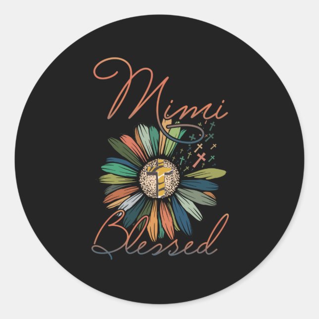 Mimi Gift | Mimi Blessed Flower Colourful Classic Round Sticker (Front)
