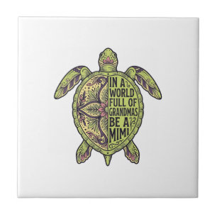 Mimi Grandma Sea Turtle Vintage Floral Shirt Desig Ceramic Tile