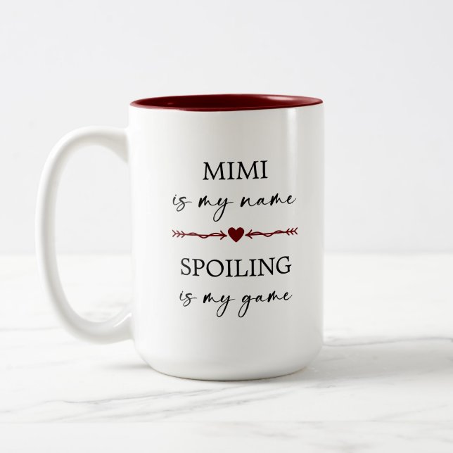 Mimi is my Name Spoiling is my Game Photo Gift Two-Tone Coffee Mug (Left)