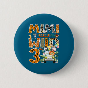 Mimi of the wild three 3rd birthday boy safari 6 cm round badge