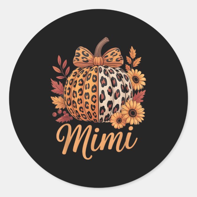 Mimi Thanksgiving Leopard Pumpkin Sunflower Coquet Classic Round Sticker (Front)