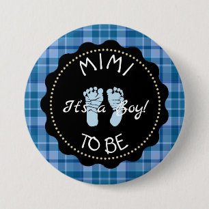 MIMI to be  Blue Plaid Baby Shower button