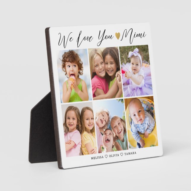 Mimi We Love You Grandkids Names 6 Photo Collage Plaque (Front)