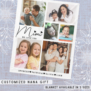 Mimi We Love You Grandkids Names Photo Collage Fleece Blanket